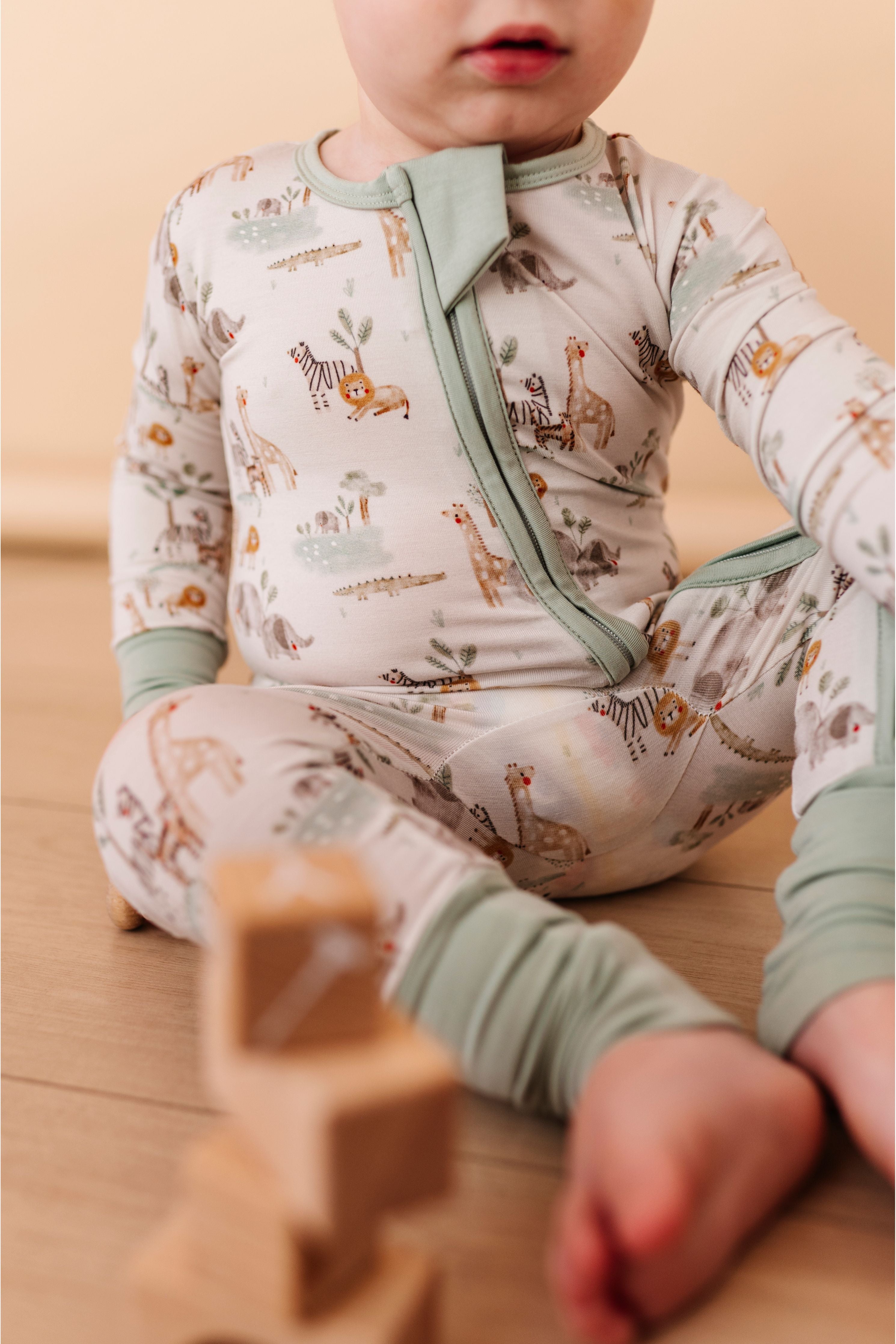 Bamboo One Piece Zip Pajama - Soft Savannah
