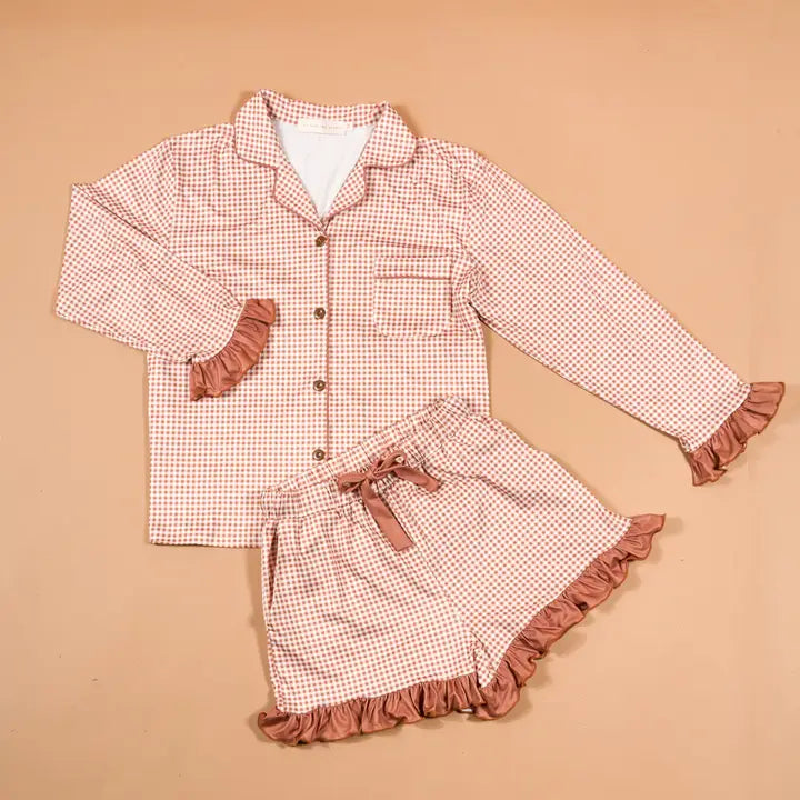 Sweet Dreams Pajama Shorts Set-Maple Gingham