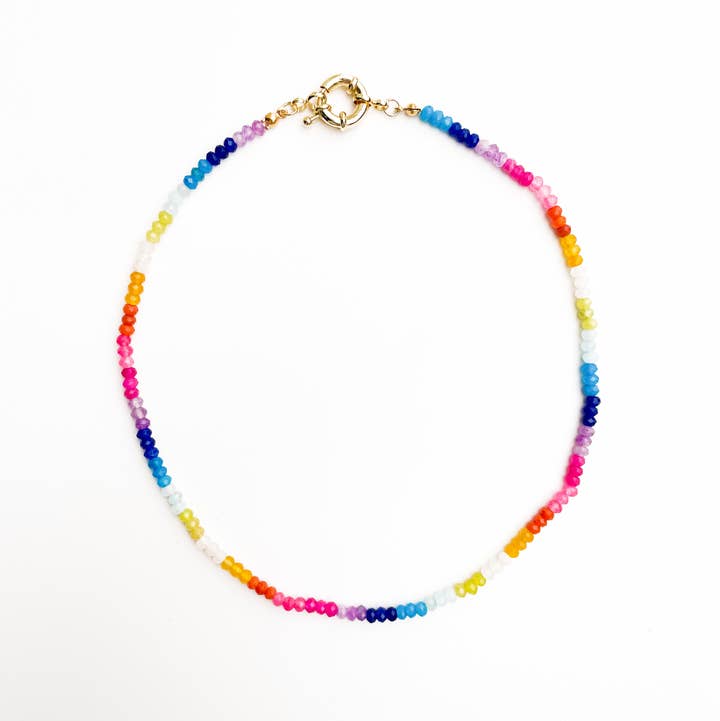 Color Block Rainbow - Rainbow Gemstone Bead Necklace
