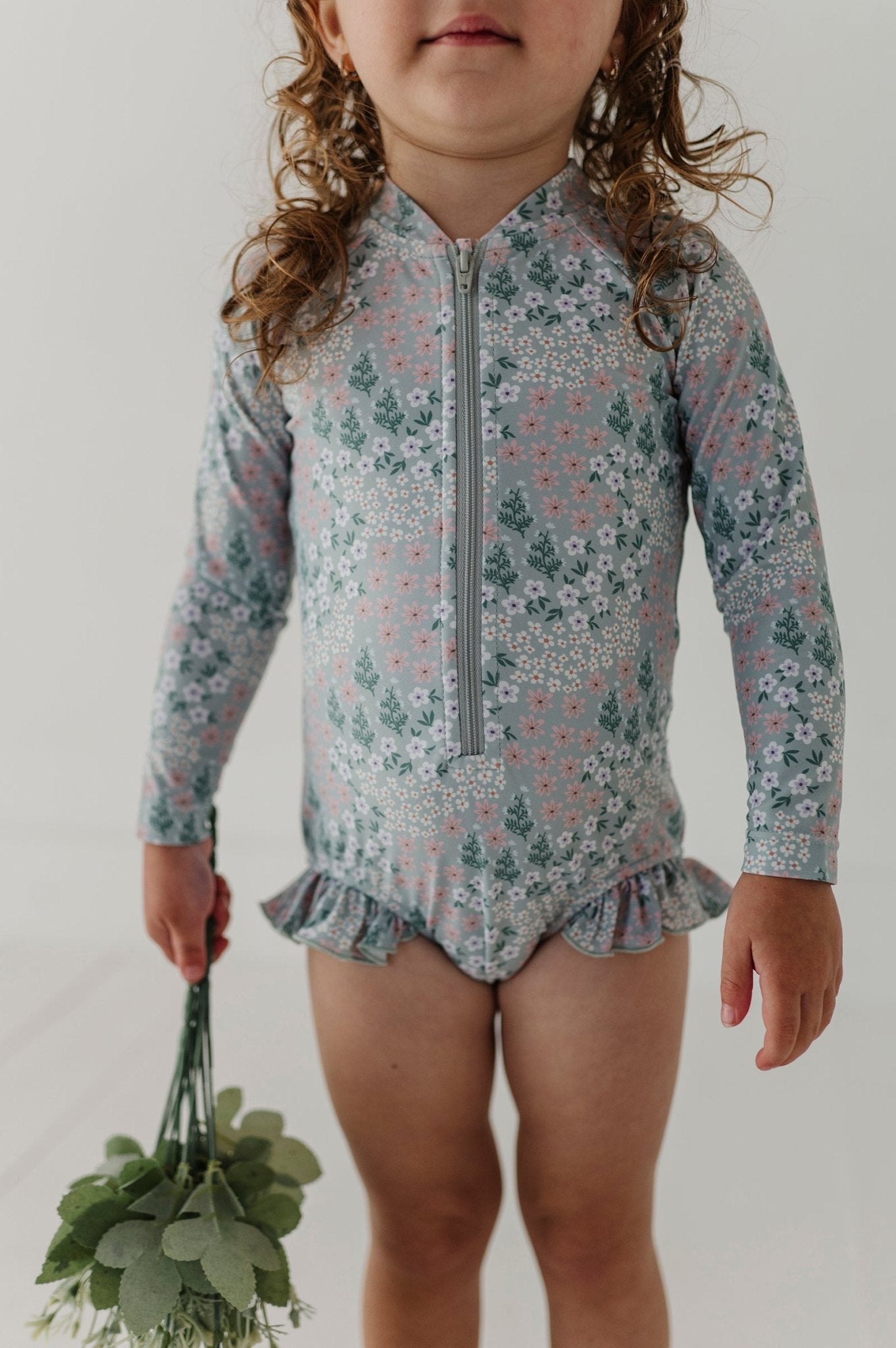 Girl's One-Piece Ruffle Rash Guard Swimsuit