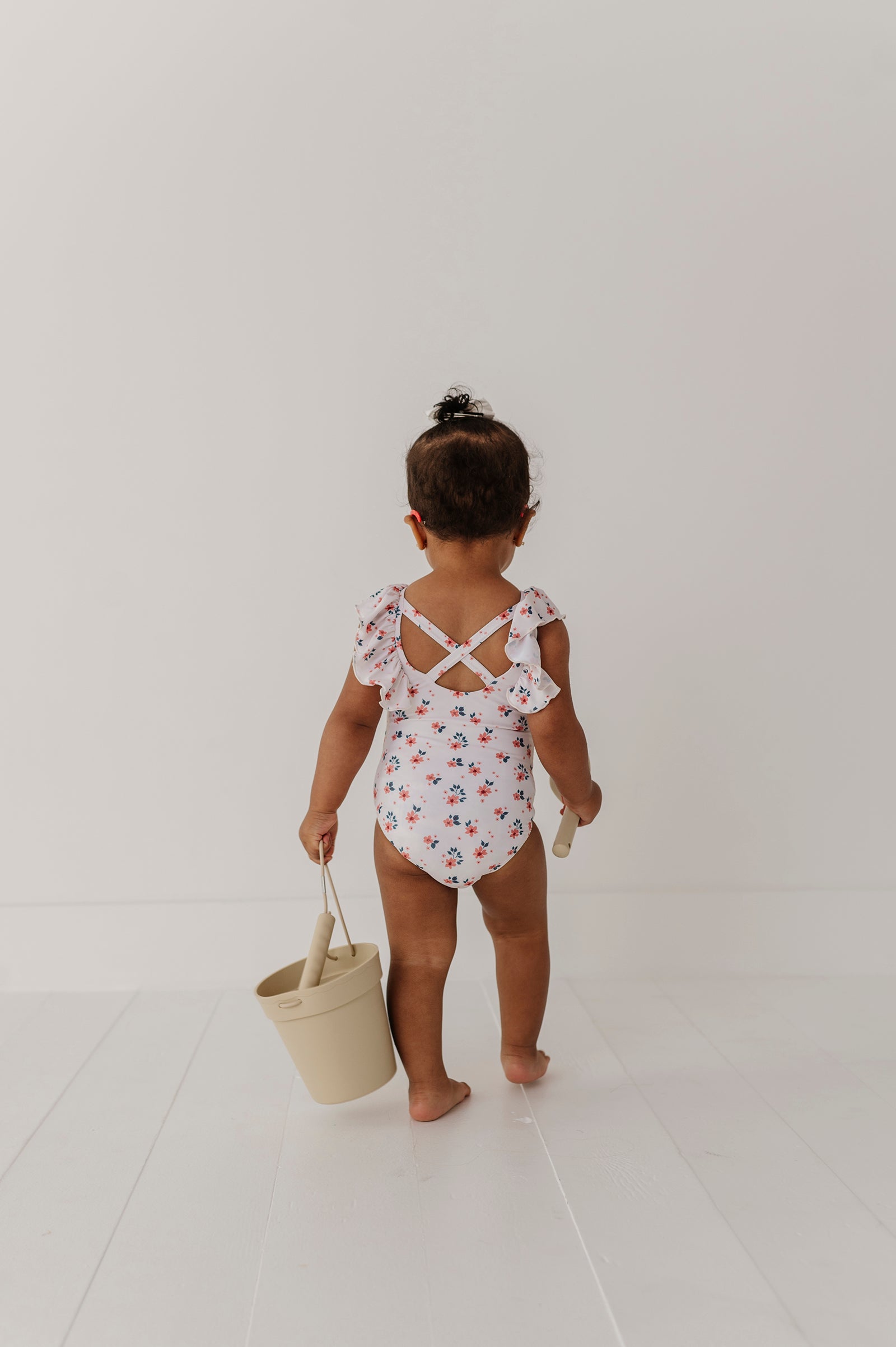 Girl's Ruffle Sleeve Cross Back Swimsuit