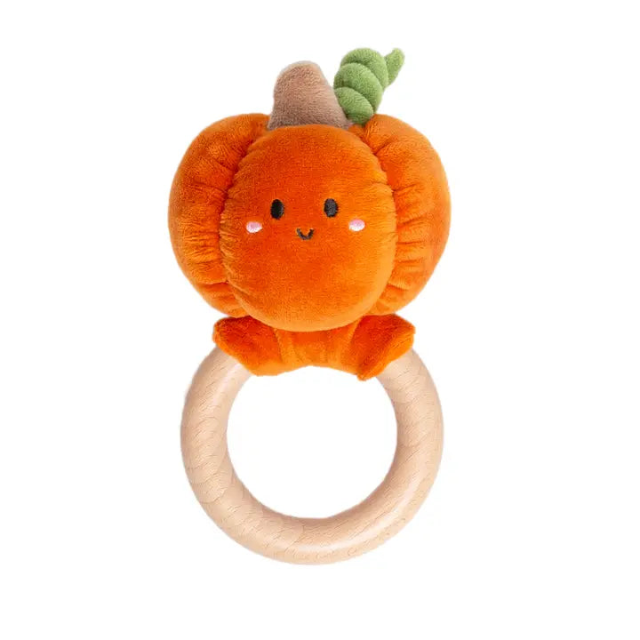 Pumpkin Baby Wooden Teether Toy, Halloween and Fall