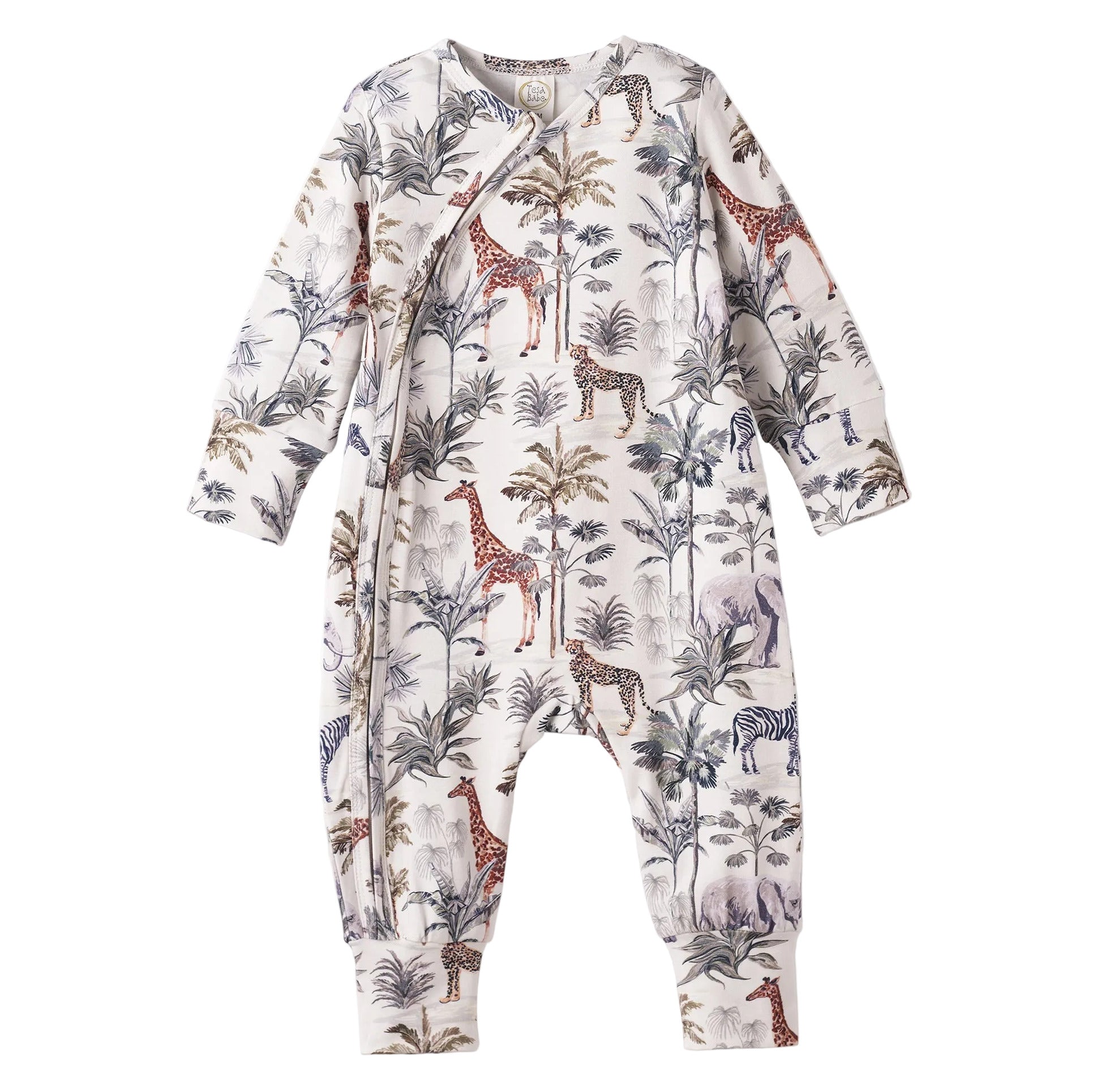 Jungle Safari Bamboo Zipper Romper with Convertible Cuffs