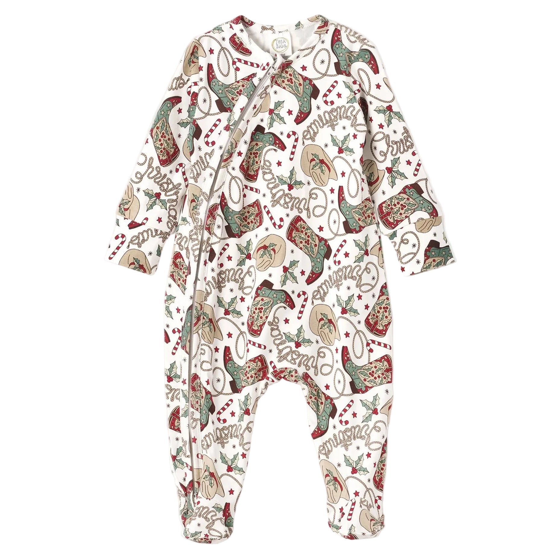 Western Christmas Baby Bamboo Zipper Romper - Cowboy Holiday