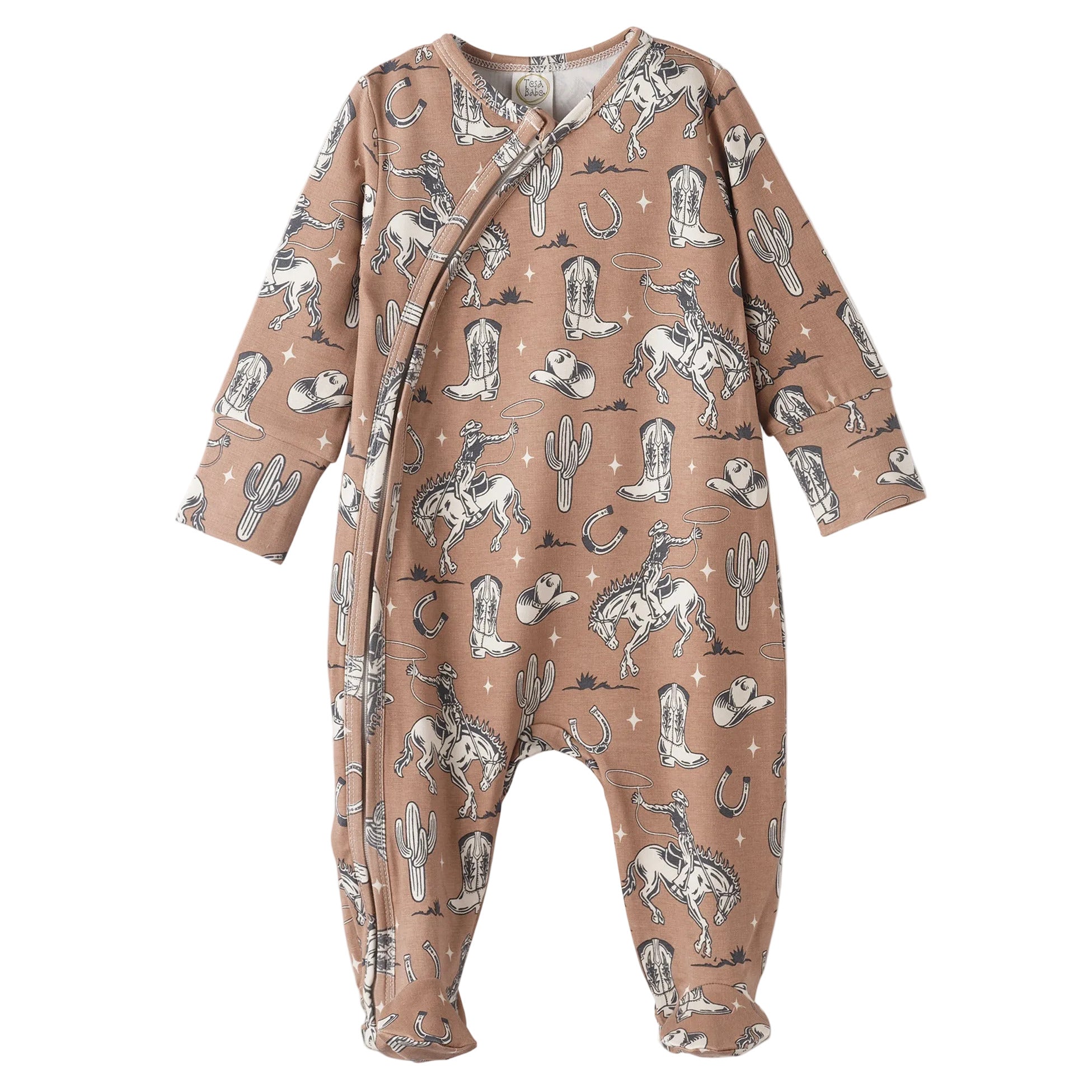 Wild Wrangler/Brown Western Baby Boy Bamboo Zipper Romper
