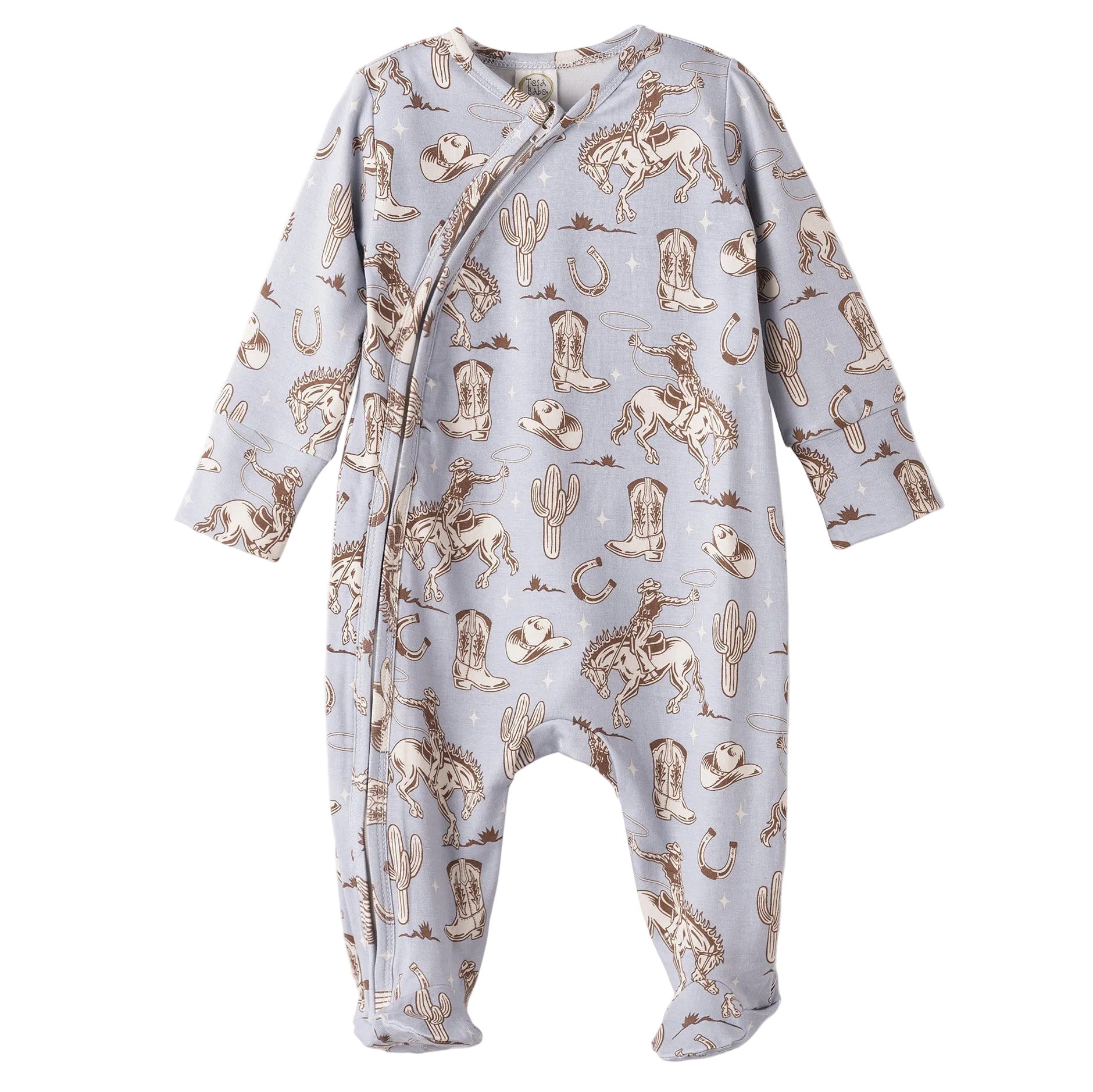 Wild Wrangler/Blue Western Baby Boy Bamboo Zipper Romper