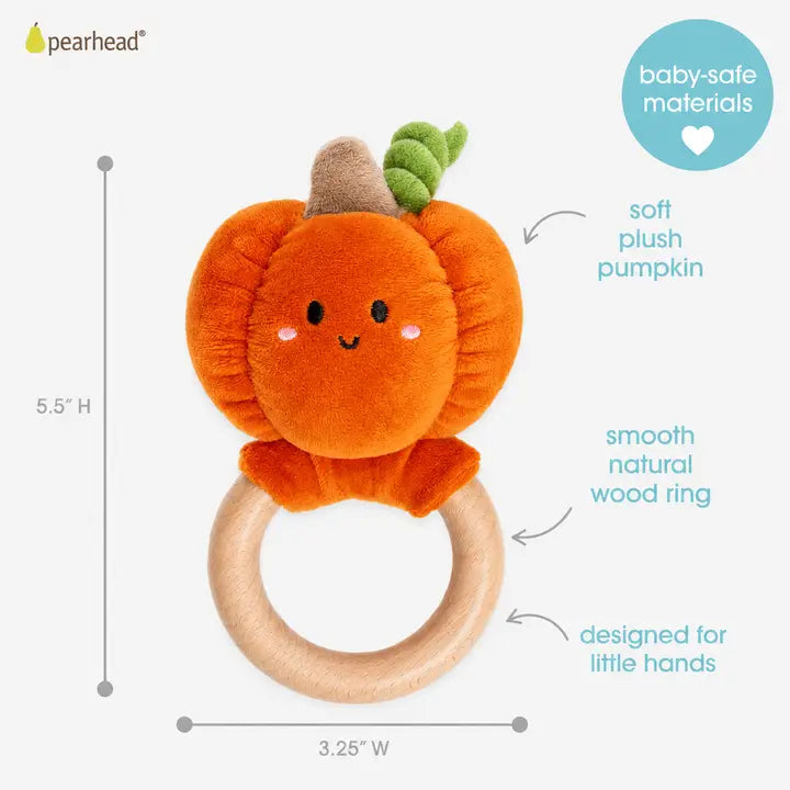 Pumpkin Baby Wooden Teether Toy, Halloween and Fall