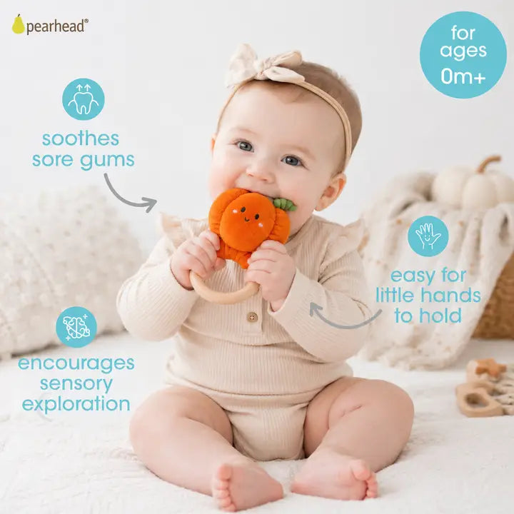 Pumpkin Baby Wooden Teether Toy, Halloween and Fall