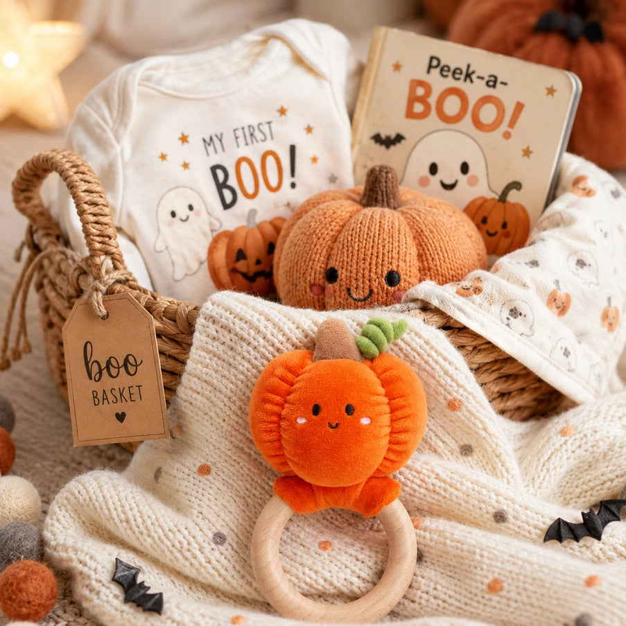 Pumpkin Baby Wooden Teether Toy, Halloween and Fall