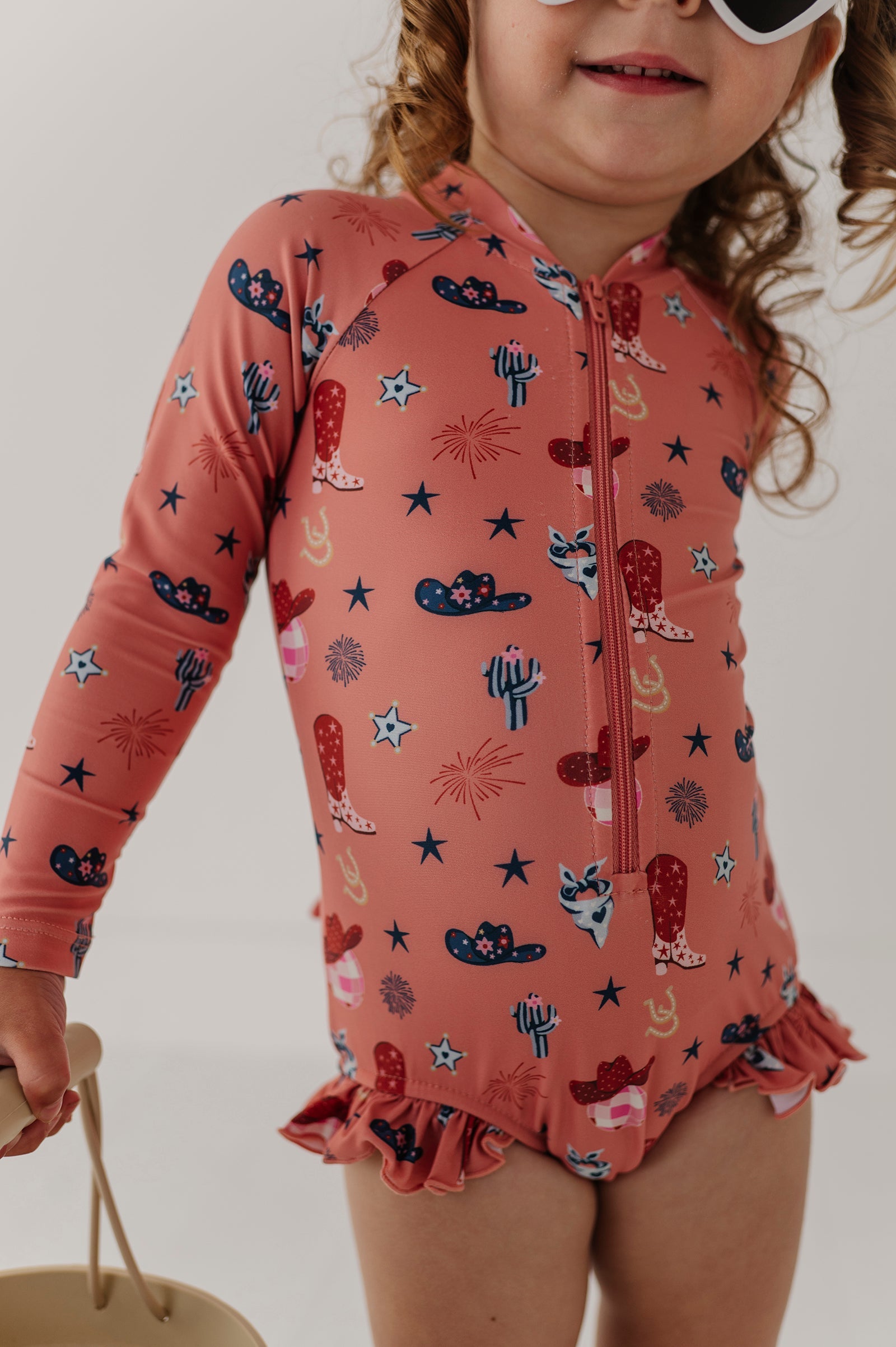 Girl's One-Piece Ruffle Rash Guard Swimsuit