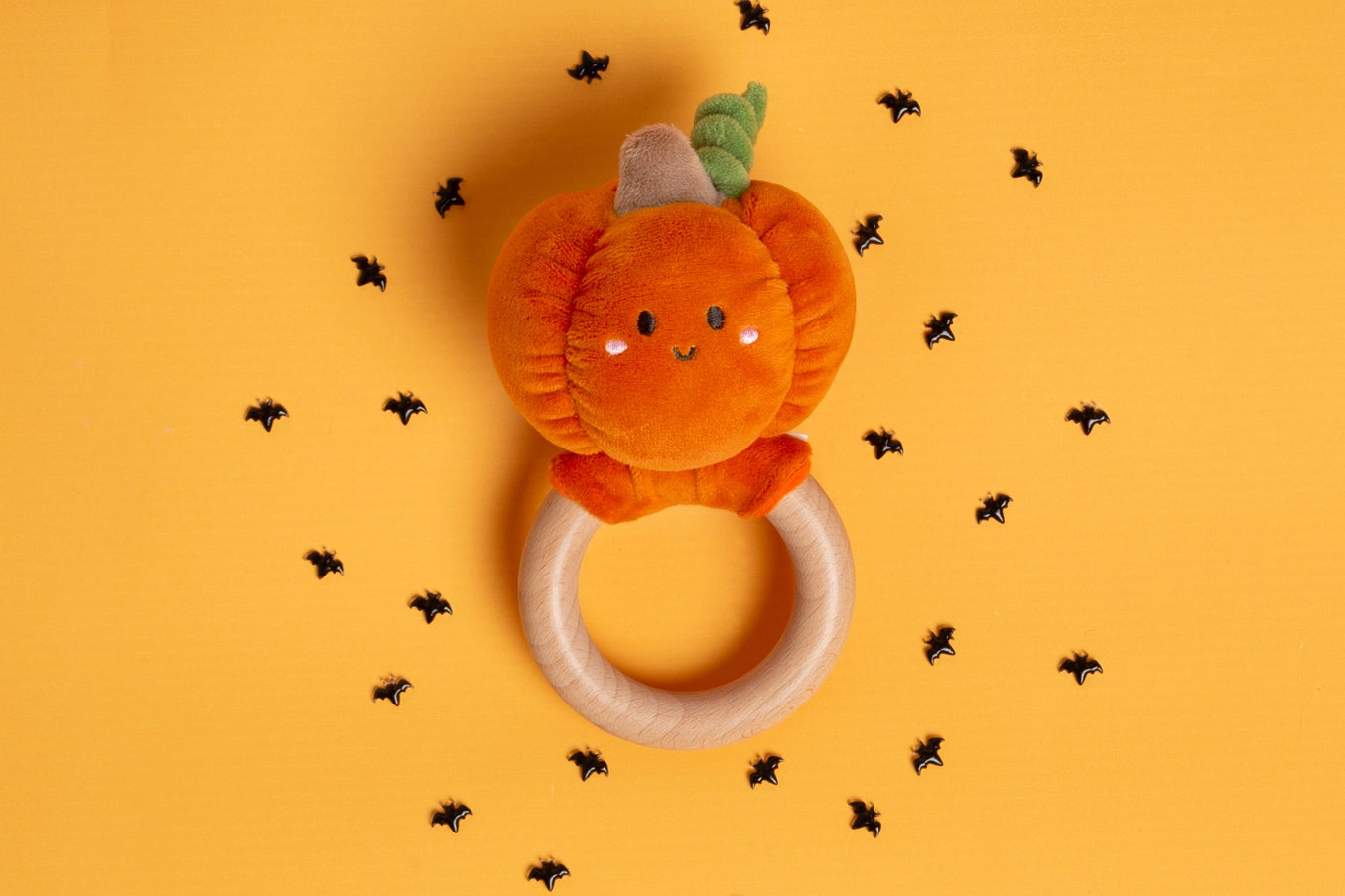 Pumpkin Baby Wooden Teether Toy, Halloween and Fall