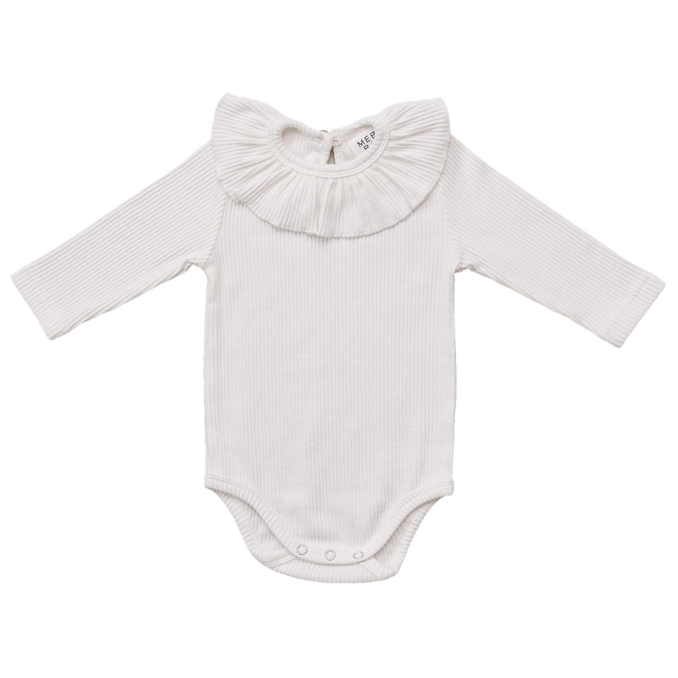 White Ribbed Ruffle Bodysuit