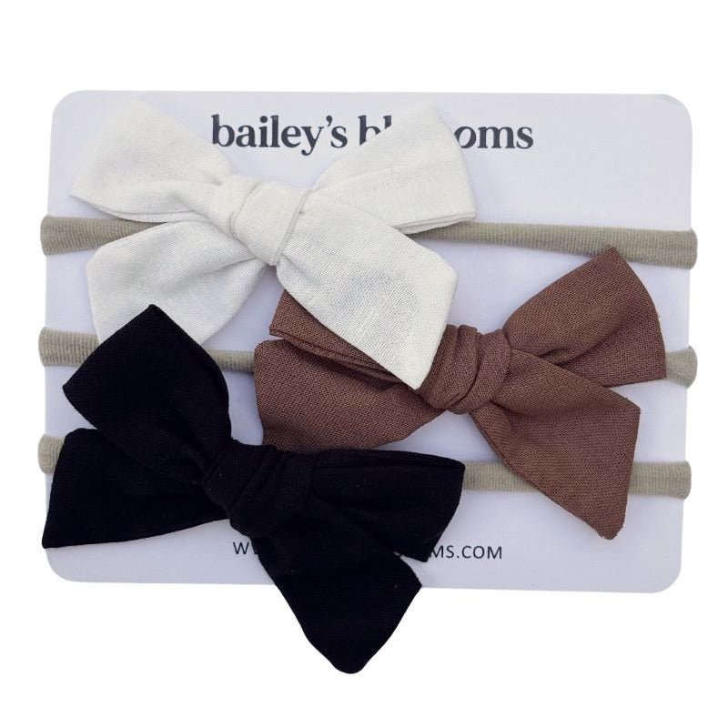 3-piece Linen Cotton Nylon Headband Set - Neutrals