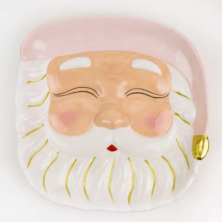 Pink Santa Ceramic Platter, 12-Inch