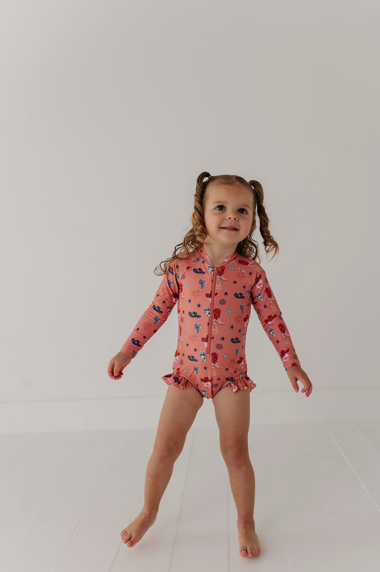 Girl's One-Piece Ruffle Rash Guard Swimsuit