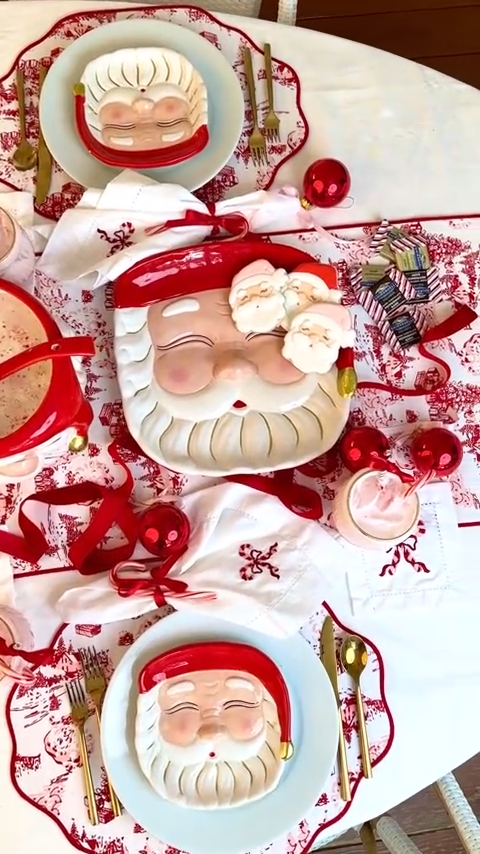 Pink Santa Ceramic Platter, 12-Inch