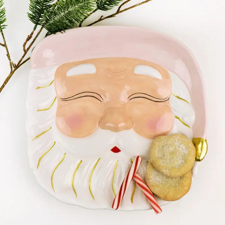Pink Santa Ceramic Platter, 12-Inch