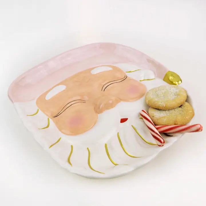 Pink Santa Ceramic Platter, 12-Inch