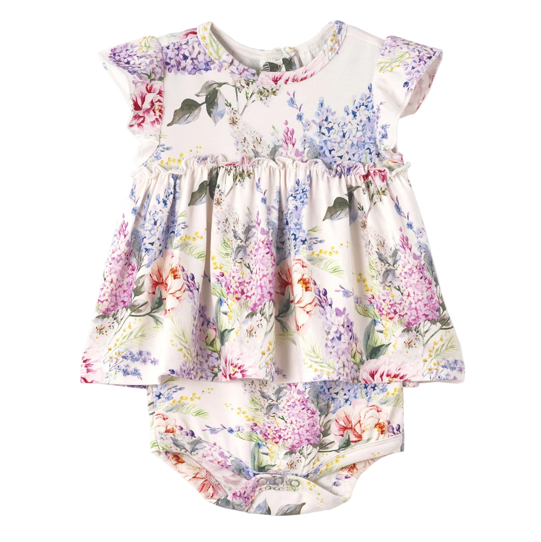 Dream Blossom Bamboo Baby Skirted Bodysuit-Watercolor Floral