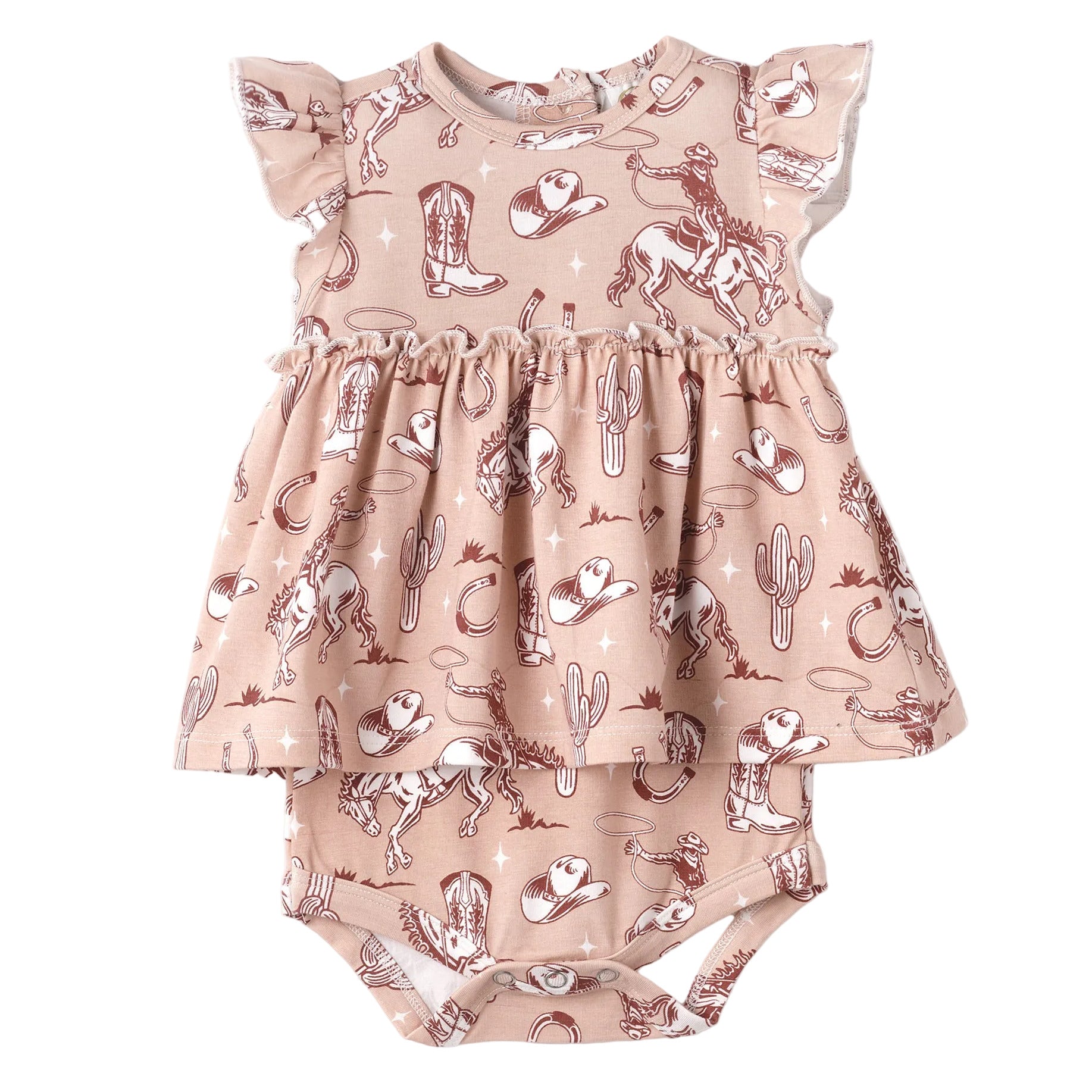 Wild Wrangler/Pink Bamboo Cowgirl Western Skirted Bodysuit
