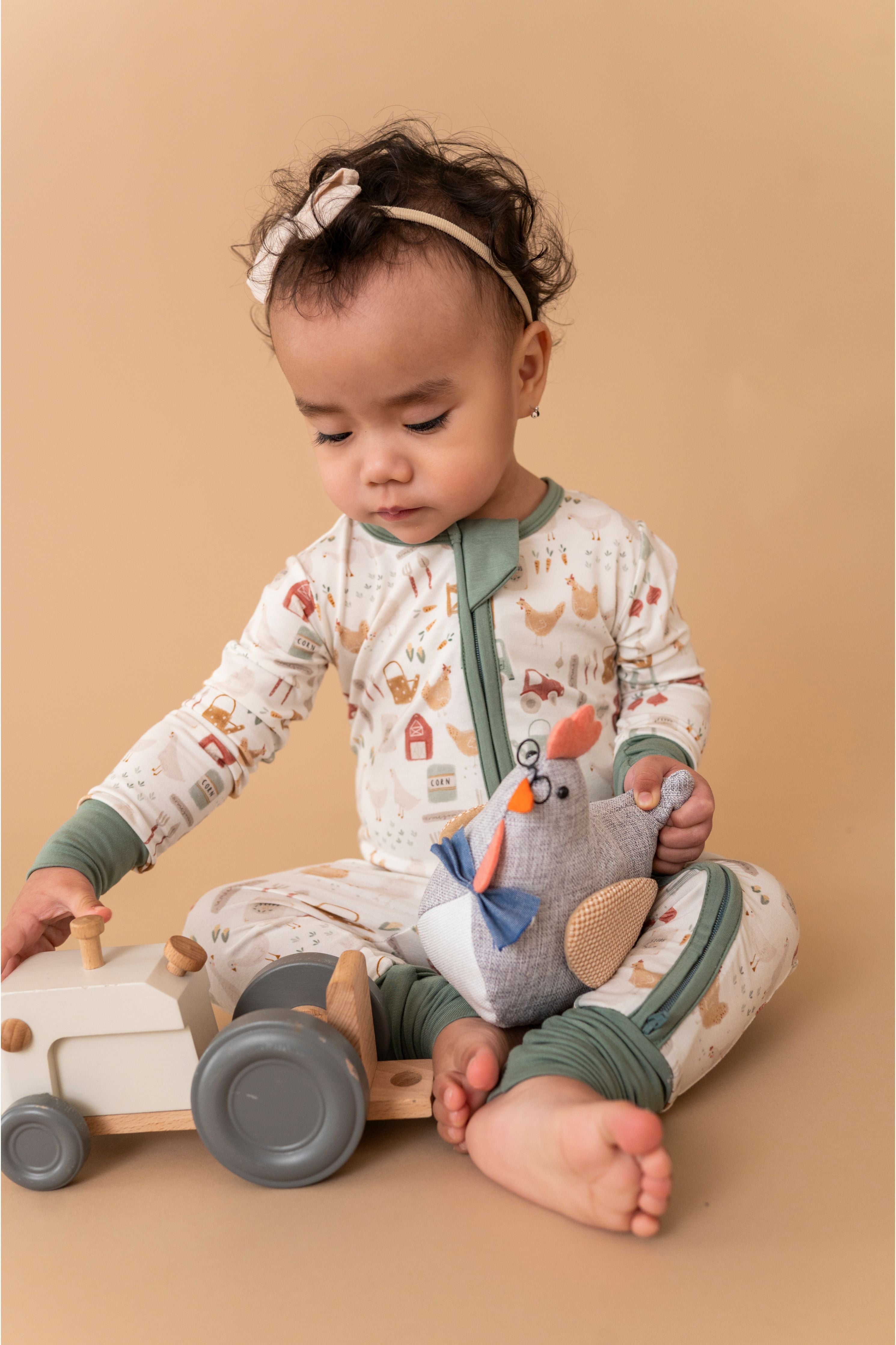 Bamboo One Piece Zip Pajama -Farm Fresh