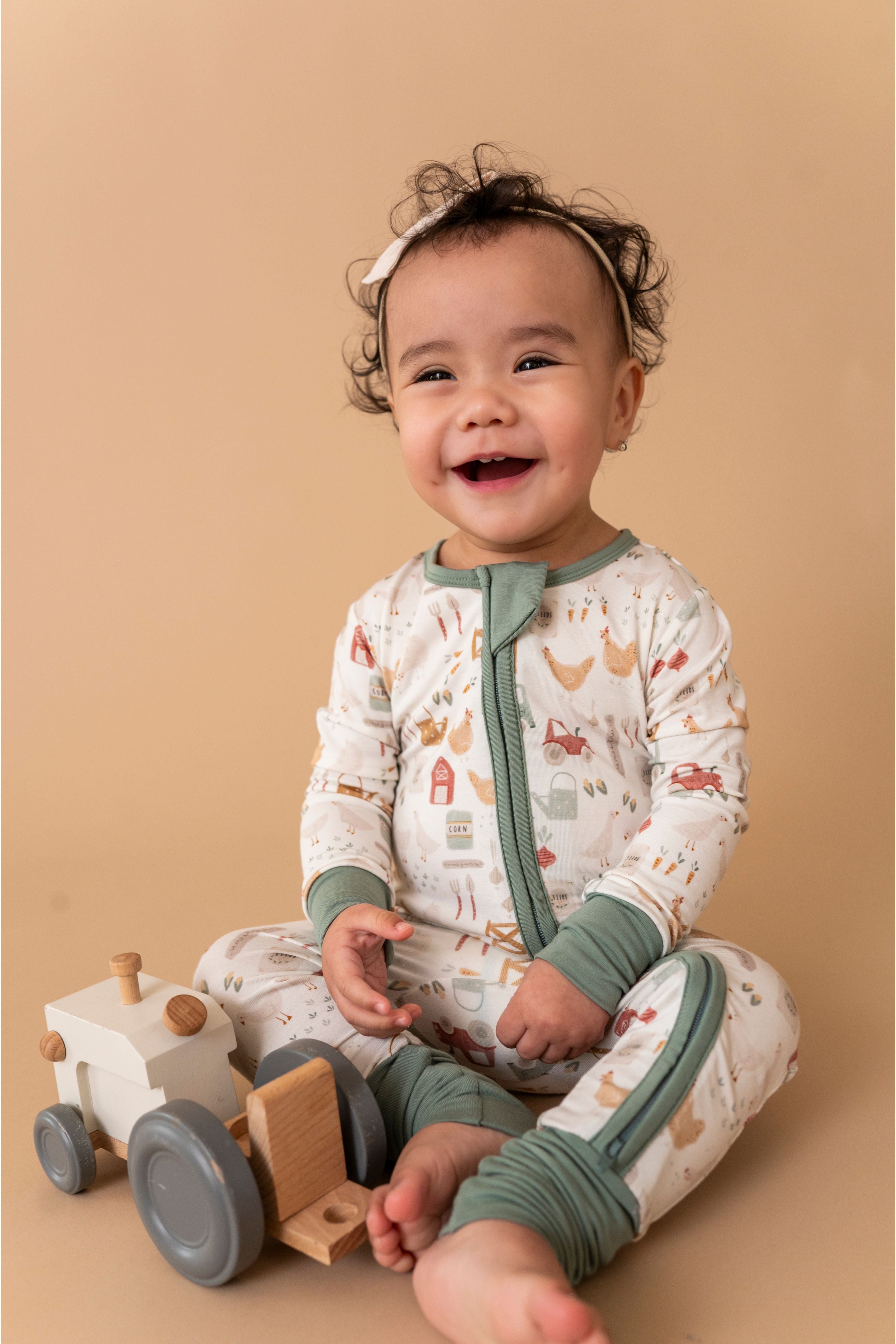 Bamboo One Piece Zip Pajama -Farm Fresh