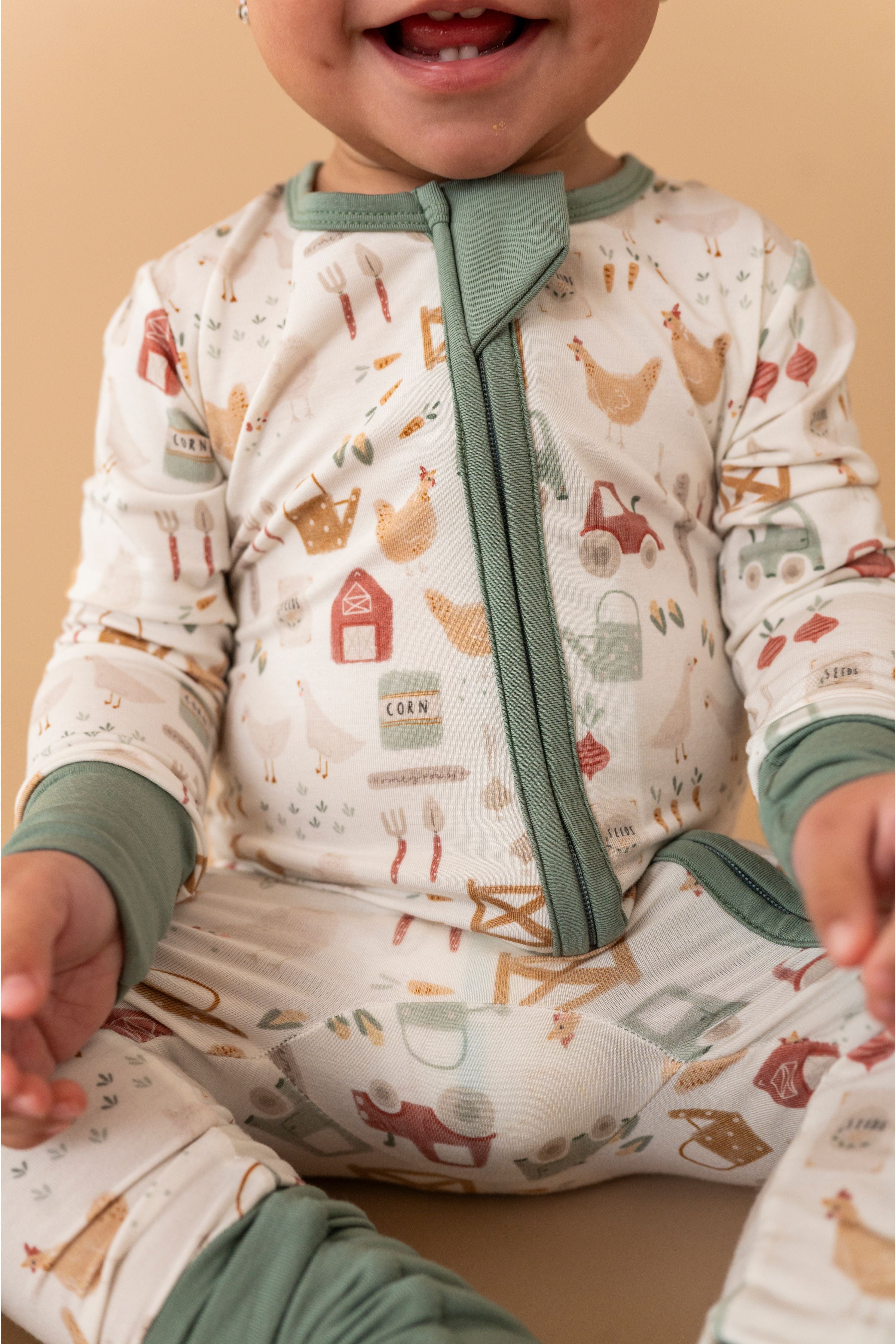 Bamboo One Piece Zip Pajama -Farm Fresh