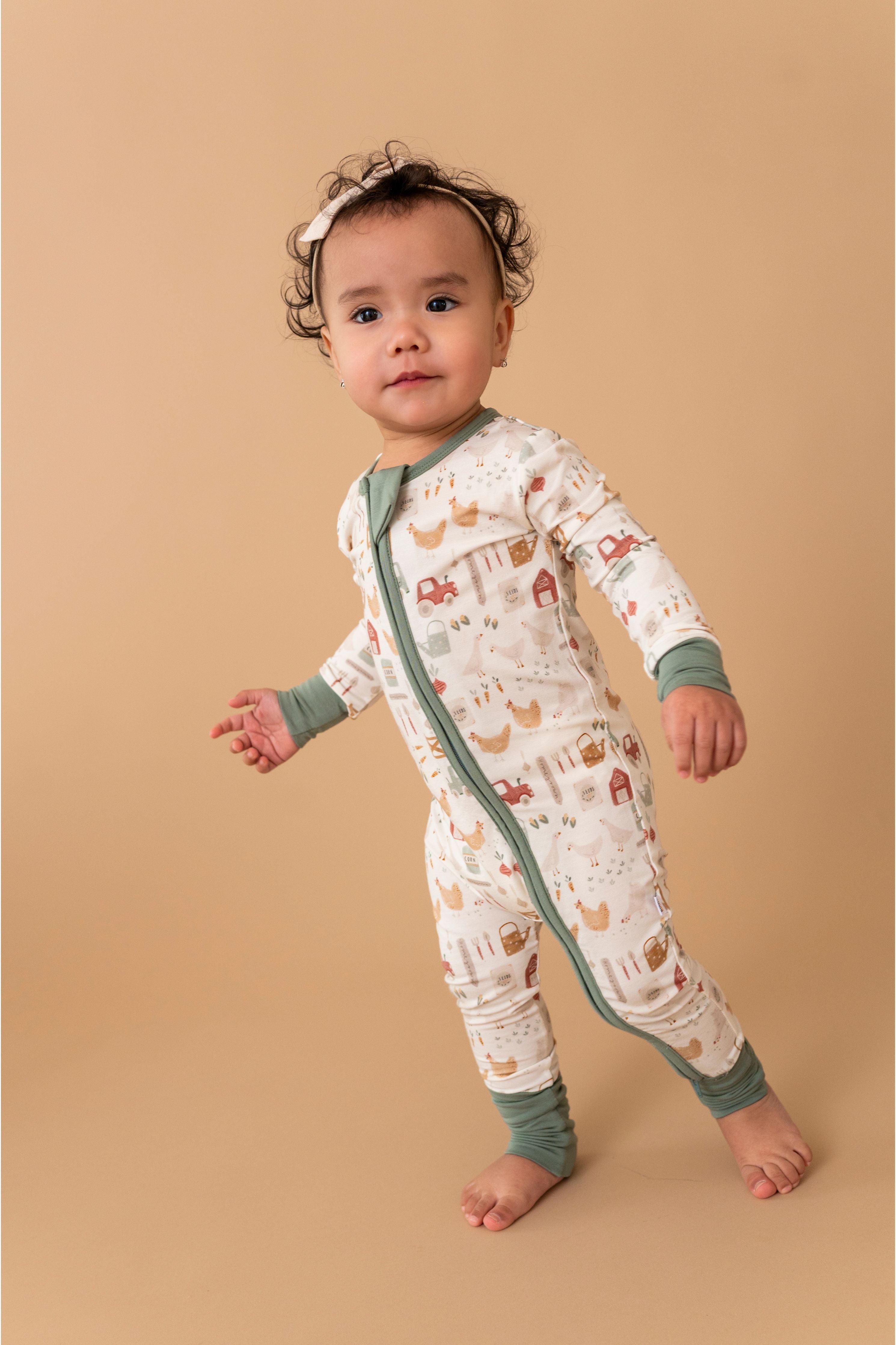Bamboo One Piece Zip Pajama -Farm Fresh