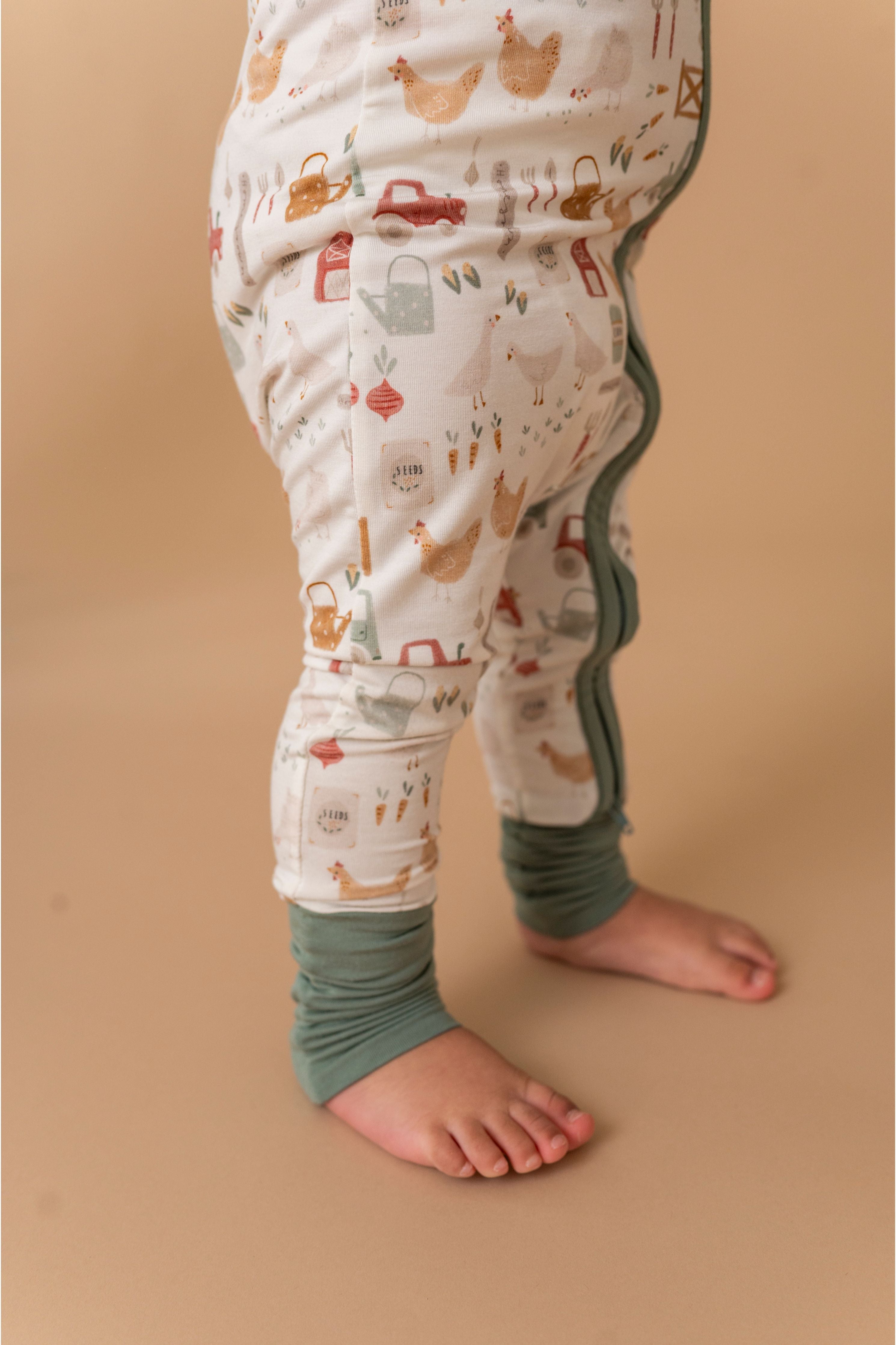Bamboo One Piece Zip Pajama -Farm Fresh