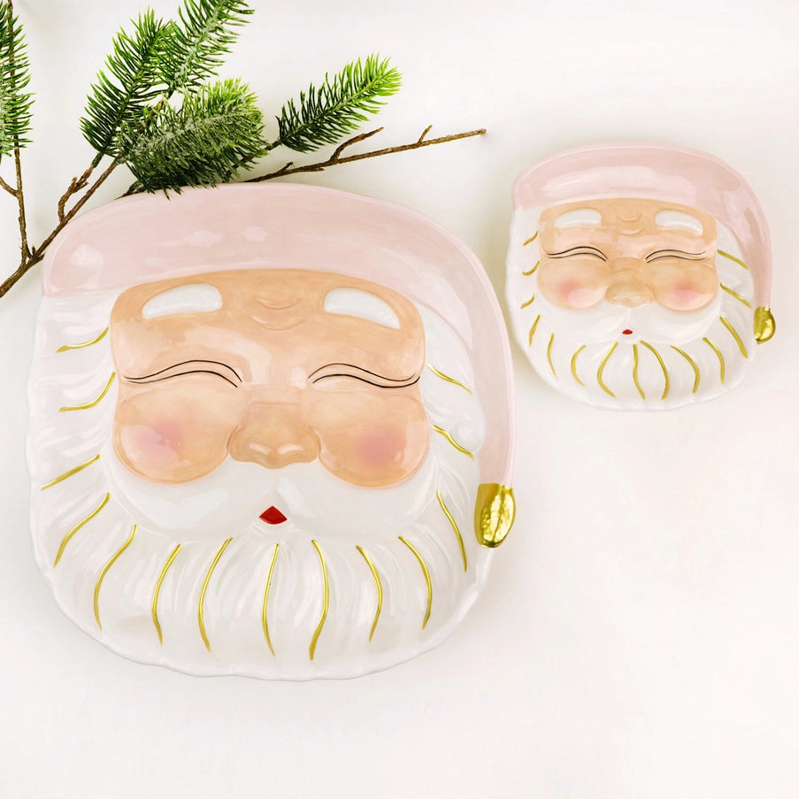 Pink Santa Ceramic Platter, 12-Inch