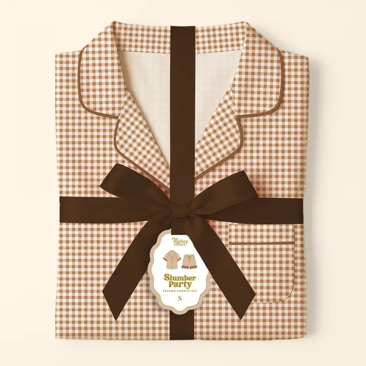 Sweet Dreams Pajama Shorts Set-Maple Gingham