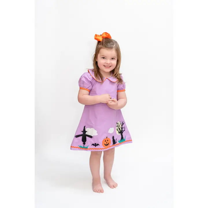 Purple Halloween Scene Girls Dress