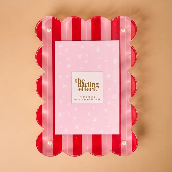 Rectangle Scalloped Acrylic Picture Frame-Peppermint Stripes