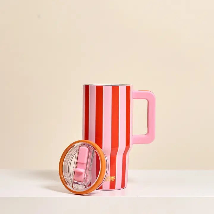 20 oz Lifestyle Flip Straw Tumbler–Sicily Stripes Pink