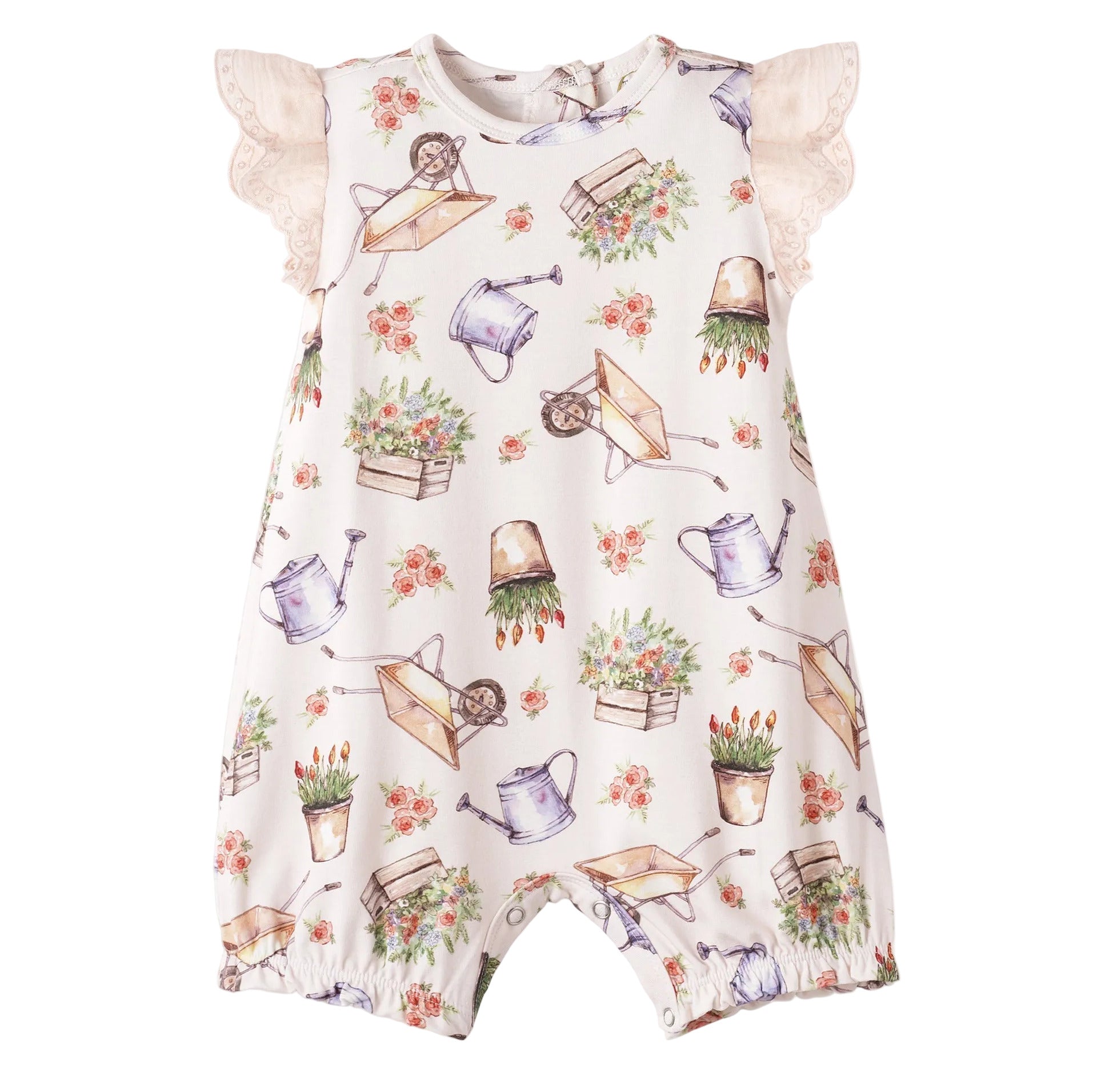 Petal Patch Baby Girl Romper – Bamboo One-Piece with Eyelet
