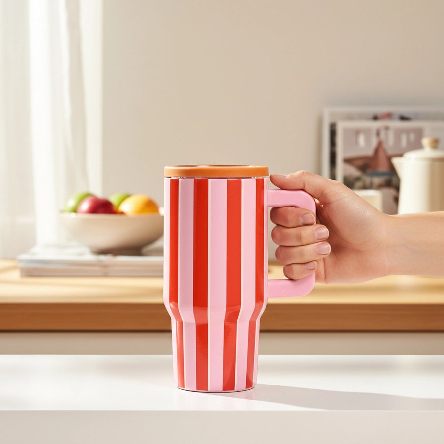 20 oz Lifestyle Flip Straw Tumbler–Sicily Stripes Pink