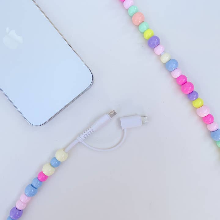 6ft Beaded Phone Charger Usb-A & Dual Usb-C Lightning Cable