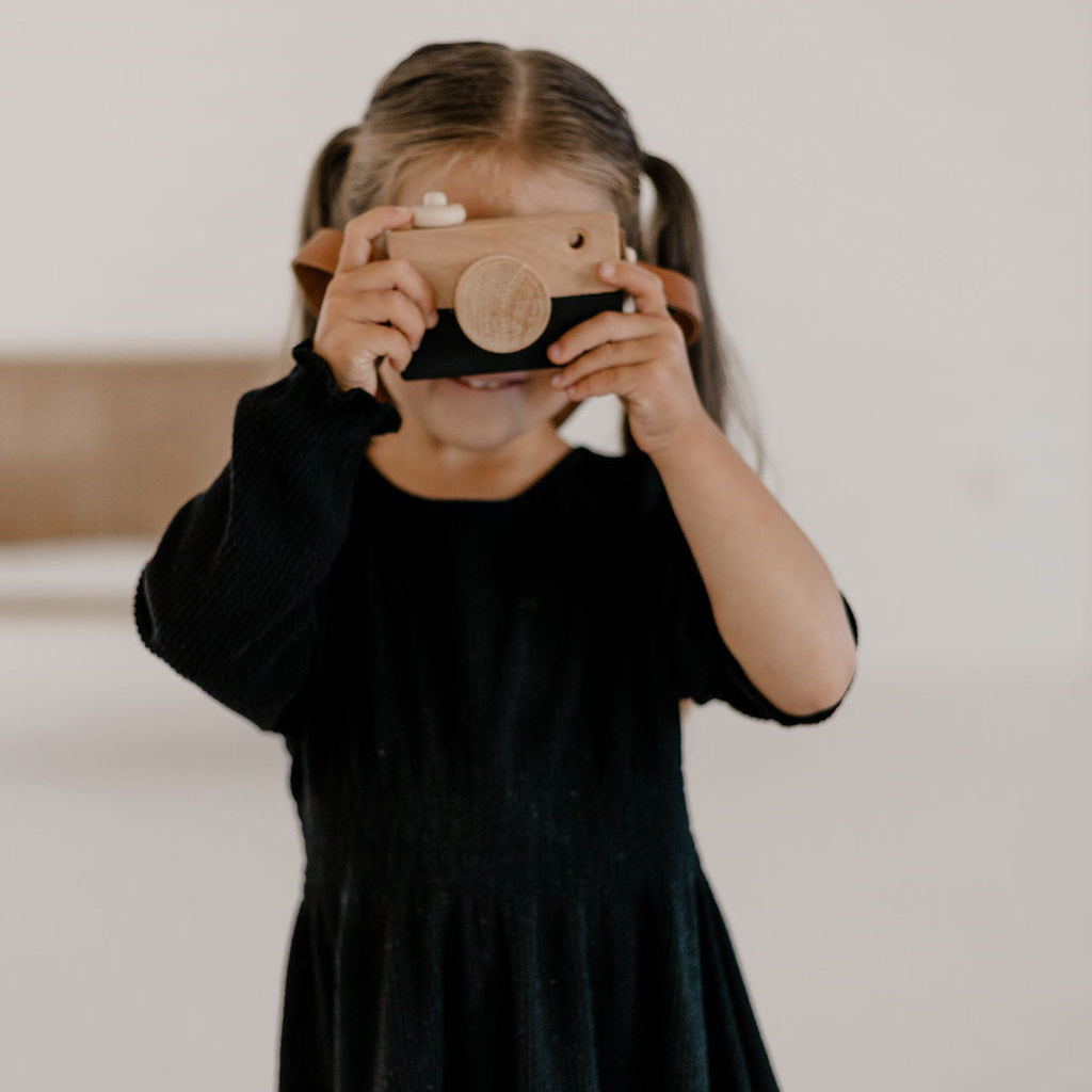 Wood & Leather camera/play camera/wooden play camera/toddler camera