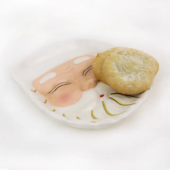 White Santa Ceramic Dessert Plate, 7-Inch