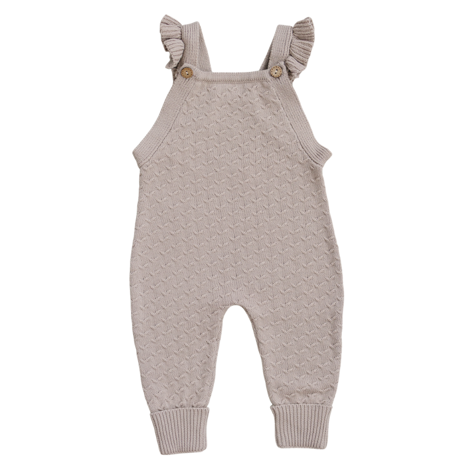 Taupe Ruffle Knit Overalls