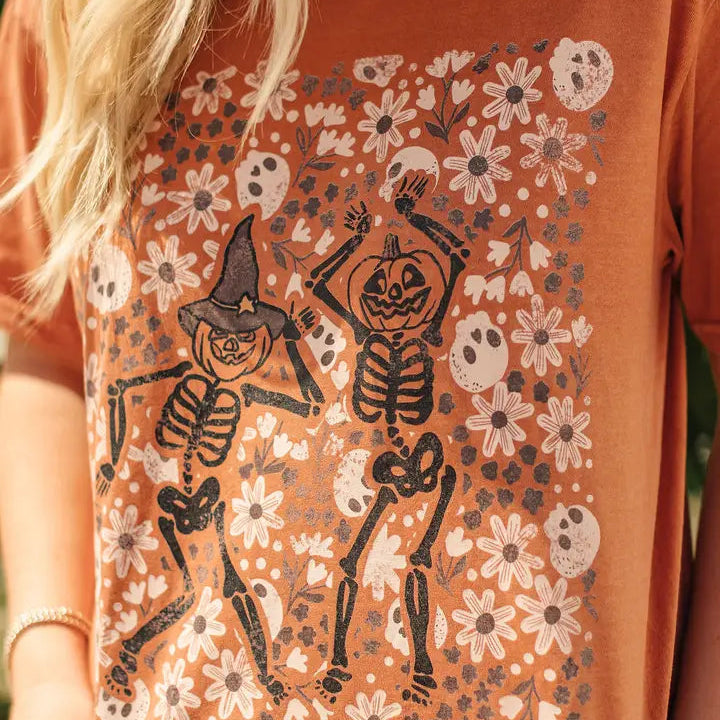 Floral Skeleton Pumpkins Graphic Tee