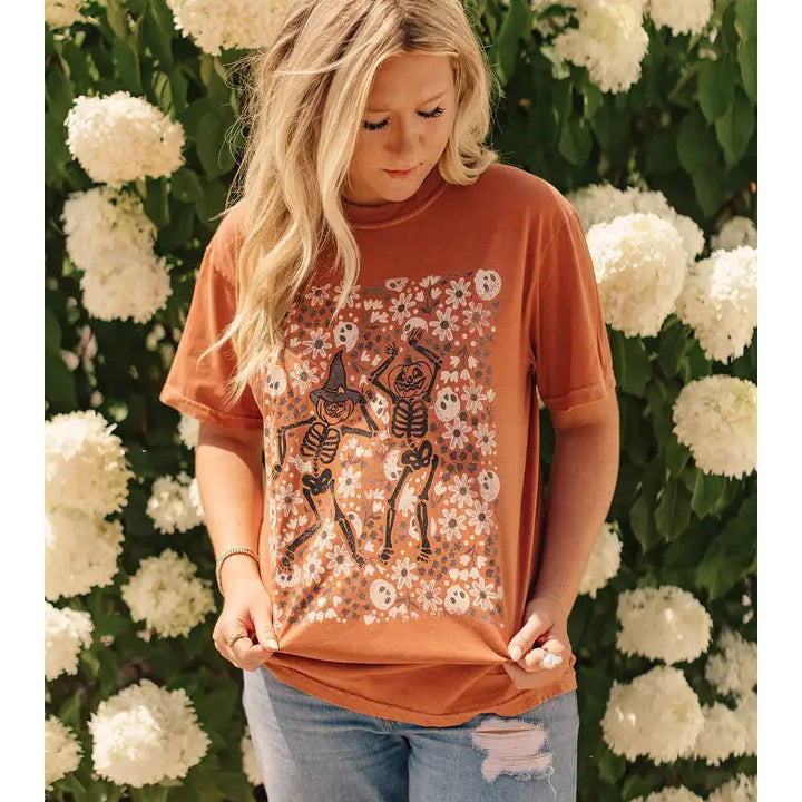 Floral Skeleton Pumpkins Graphic Tee