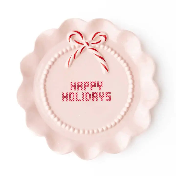 Happy Holidays Blush Pink Ceramic Dessert Plate