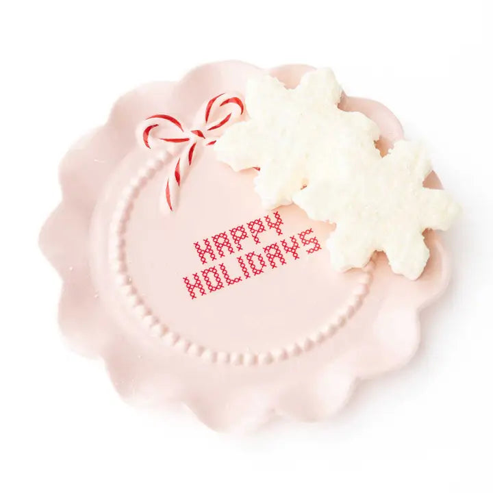 Happy Holidays Blush Pink Ceramic Dessert Plate