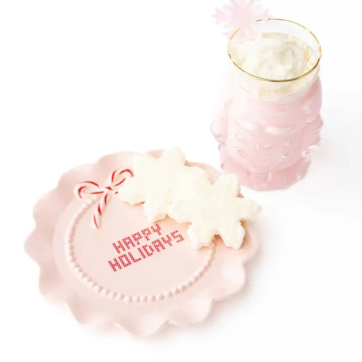 Happy Holidays Blush Pink Ceramic Dessert Plate