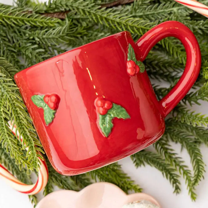 Holly Ditsy Bobble Ceramic Coffee Mug, 8oz