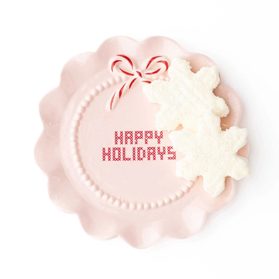 Happy Holidays Blush Pink Ceramic Dessert Plate