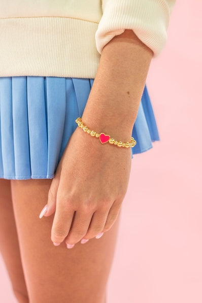 Golden Heart - Gold Beaded Enamel Bracelet - 6 Colors