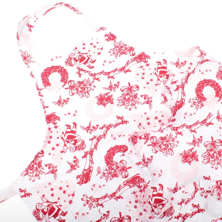 Santa Toile Pom-Pom Cotton Kitchen Apron