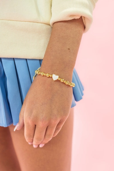Golden Heart - Gold Beaded Enamel Bracelet - 6 Colors